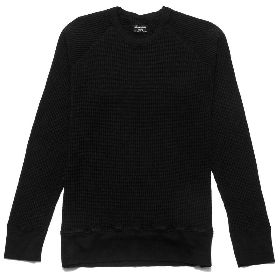 Homespun Thermal Long Sleeve Crew Bulky Waffle Ribbed Fisherman in Black at shoplostfound, front