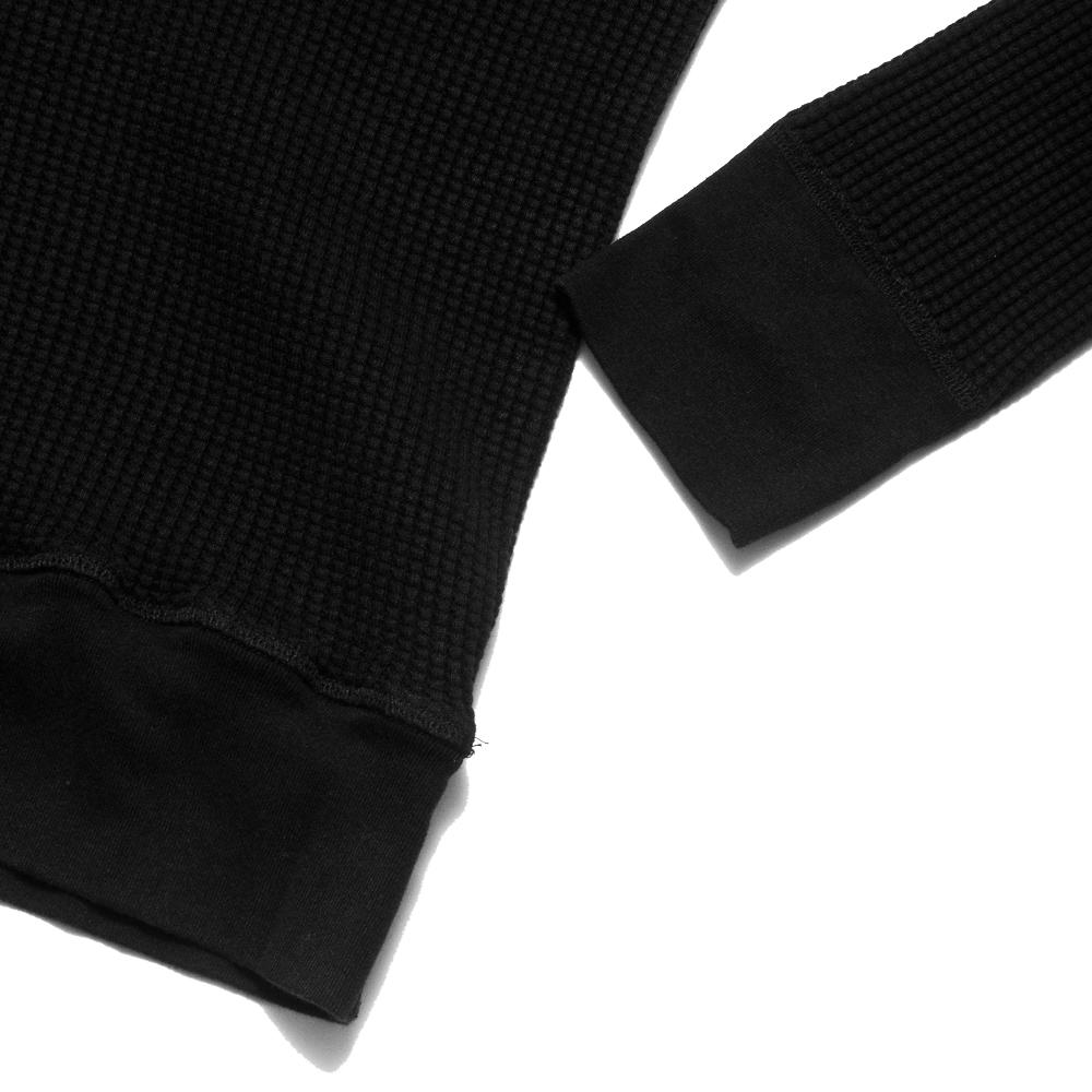 Homespun Thermal Long Sleeve Crew Bulky Waffle Ribbed Fisherman in Black at shoplostfound, detail