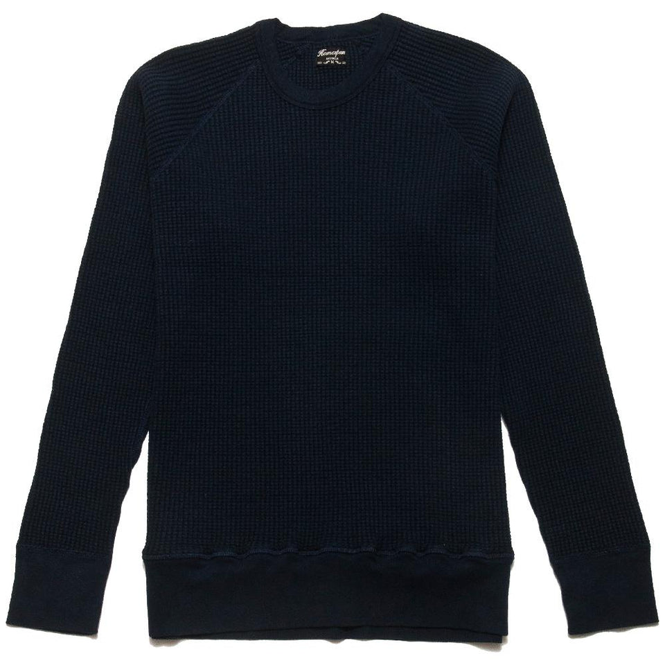 Homespun Thermal Long Sleeve Crew Bulky Waffle Ribbed Fisherman in Navy at shoplostfound, front