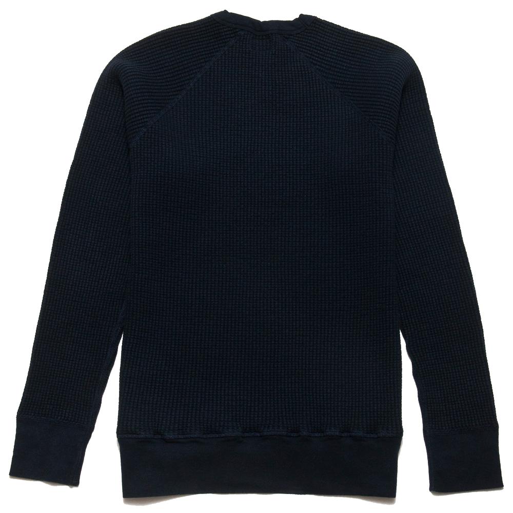 Homespun Thermal Long Sleeve Crew Bulky Waffle Ribbed Fisherman in Navy at shoplostfound, back