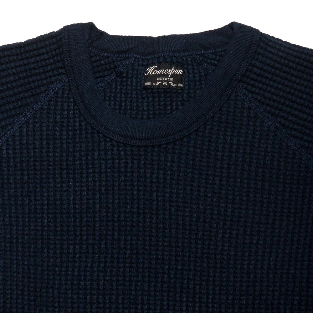 Homespun Thermal Long Sleeve Crew Bulky Waffle Ribbed Fisherman in Navy at shoplostfound, neck