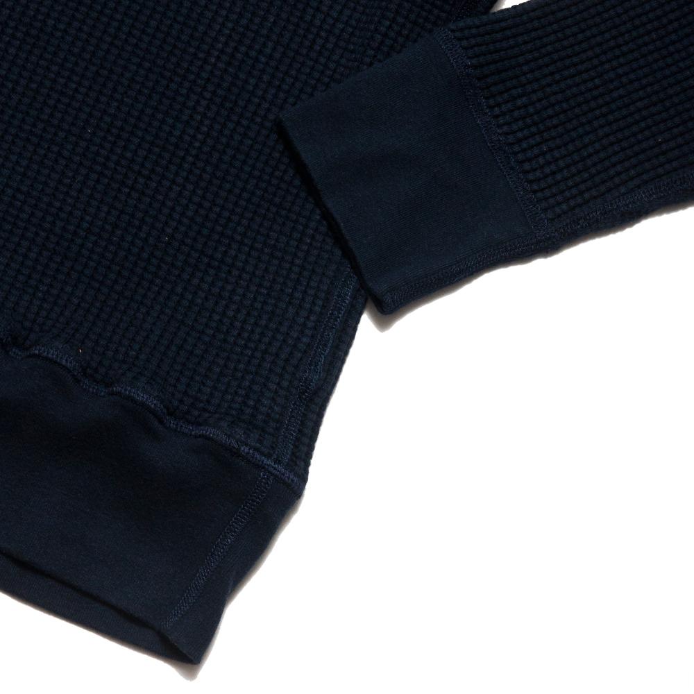 Homespun Thermal Long Sleeve Crew Bulky Waffle Ribbed Fisherman in Navy at shoplostfound, detail