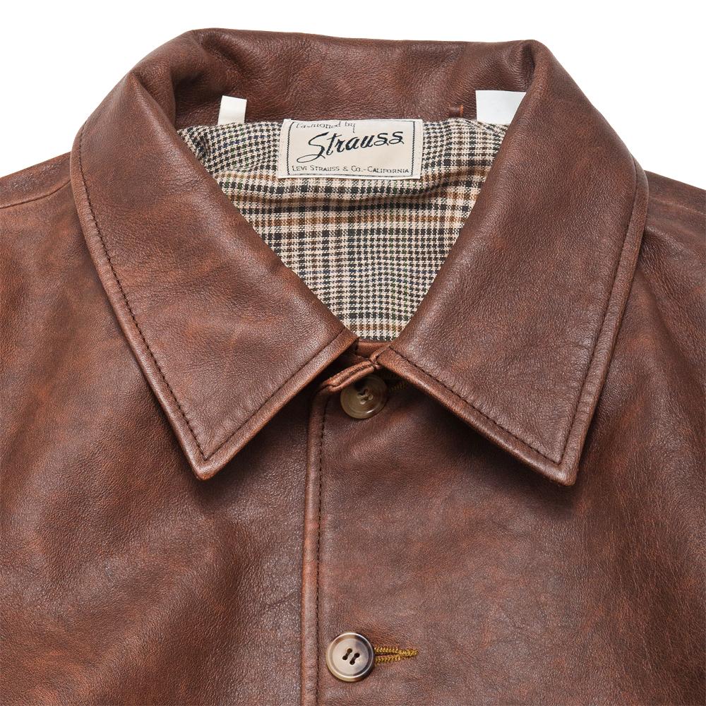 Levi's Vintage Clothing Strauss Leather Jacket Rye at shoplostfound, neck