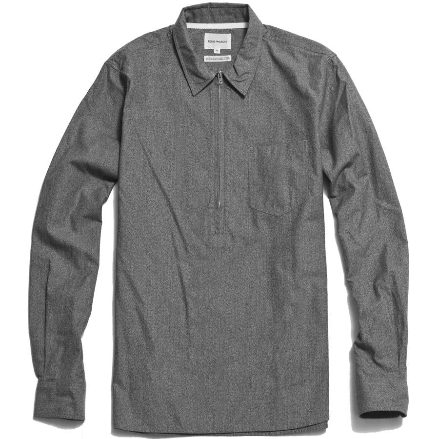 Norse Projects Hans Zip Mouliné Mouse Grey Melange at shoplostfound in Toronto, front