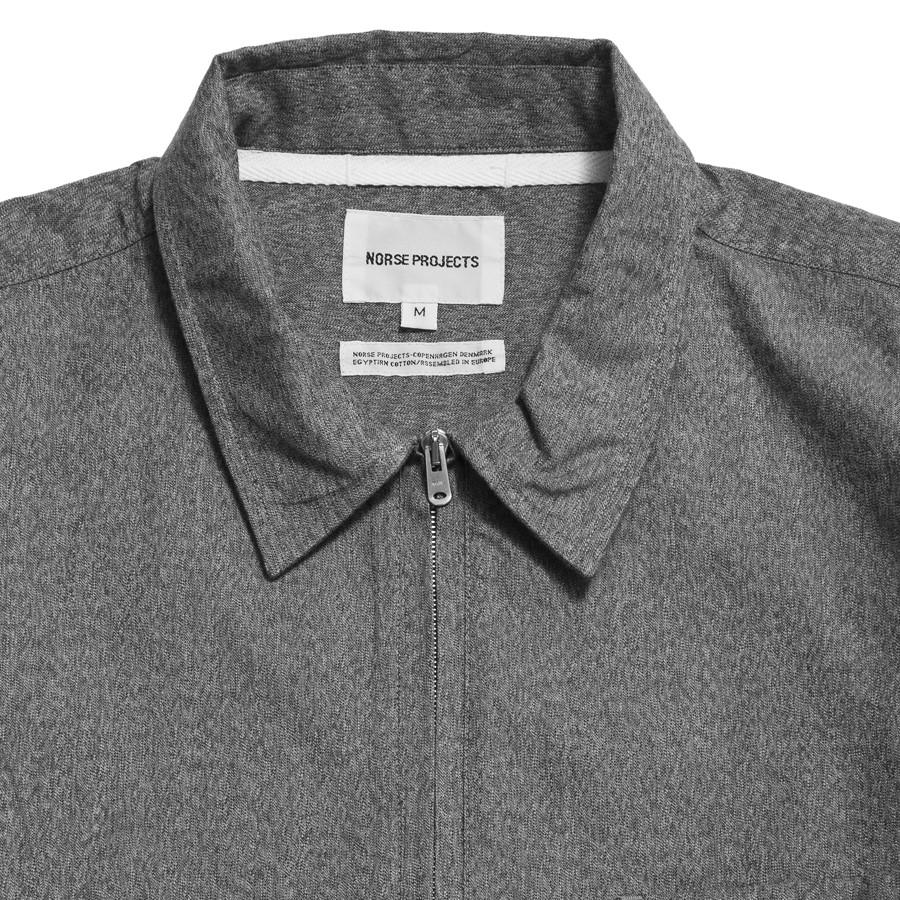 Norse Projects Hans Zip Mouliné Mouse Grey Melange at shoplostfound in Toronto, collar