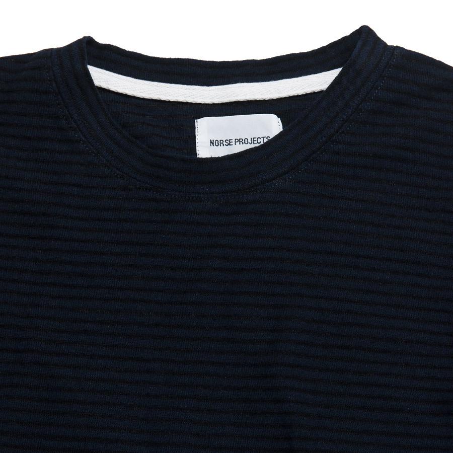 Norse Projects Niels Cotton Linen Stripe Black at shoplostfound in Toronto, collar