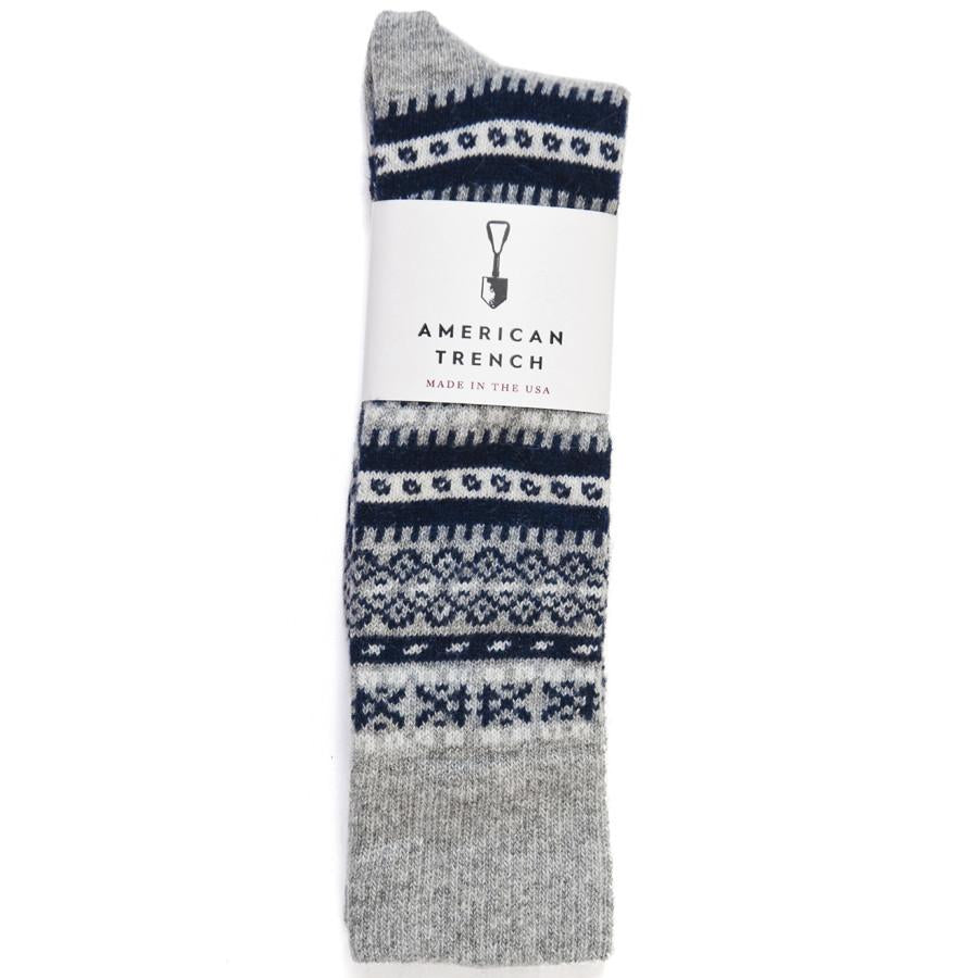 American Trench Fair Isle Grey/Marine/White Socks at shoplostfound in Toronto, folded