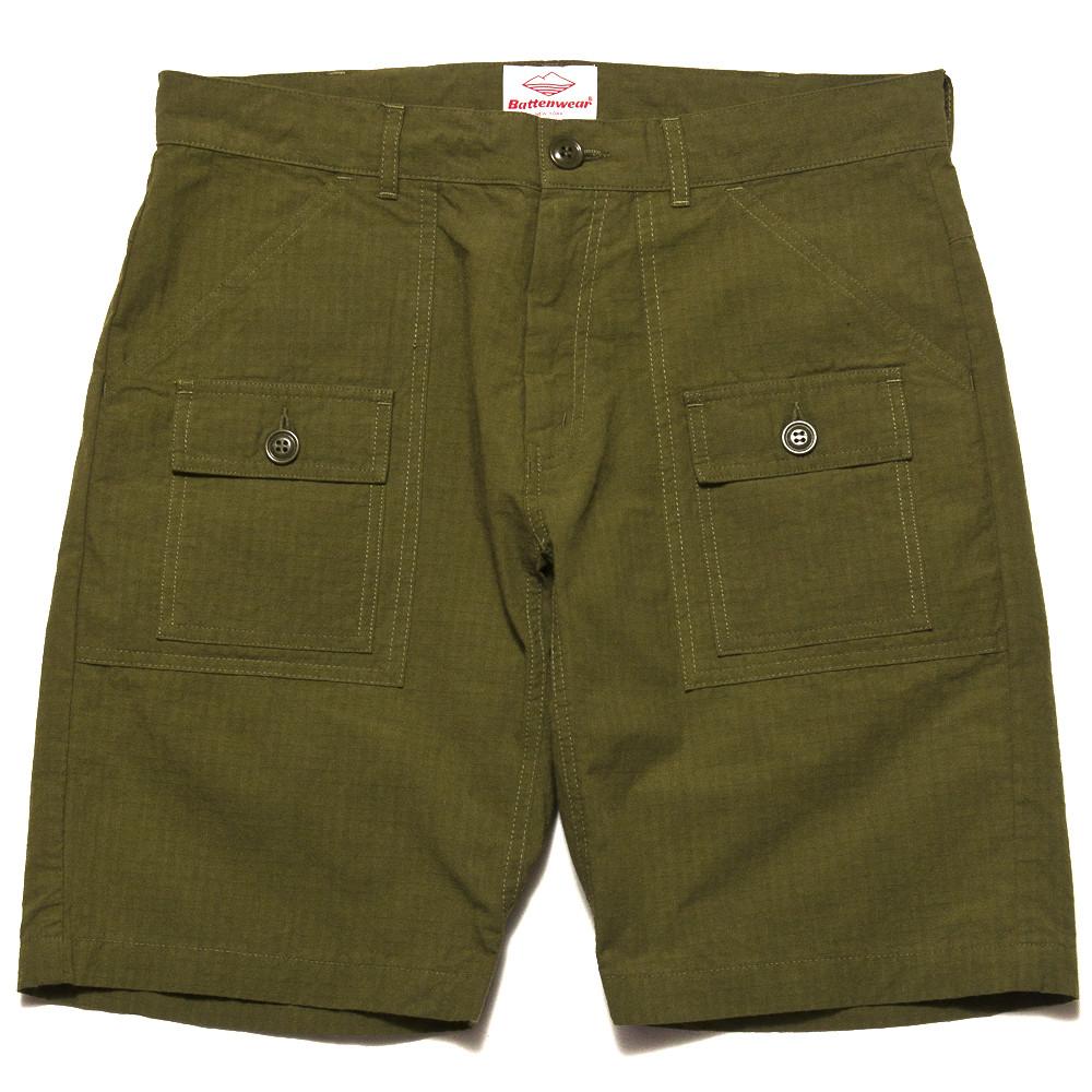 Battenwear Trek Shorts Olive at shoplostfound in Toronto, front