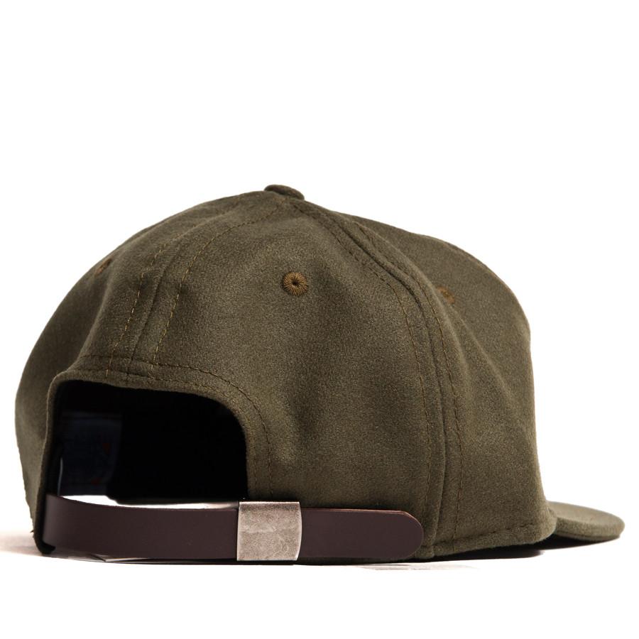 Ebbets Field Flannels Olive Wool 6 Panel with Brown Leather Strap