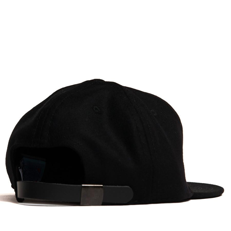 Ebbets Field Flannels Black Wool 6 Panel with Black Leather Strap