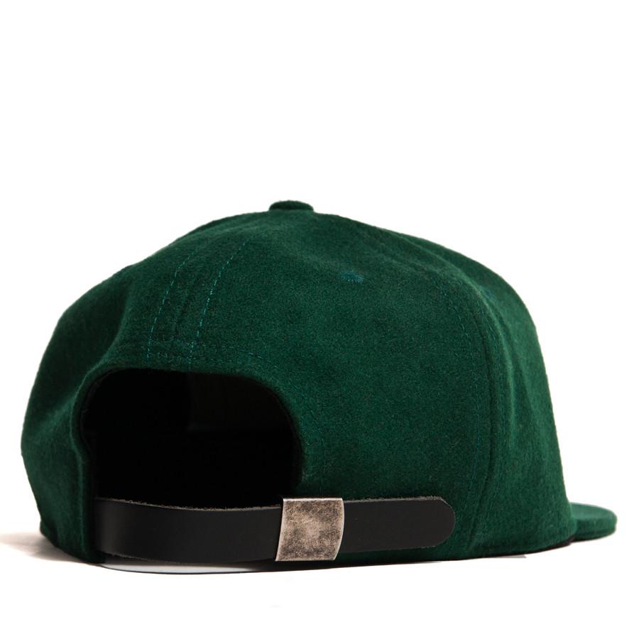 Ebbets Field Flannels Forest Green Wool 6 Panel with Black Leather Strap