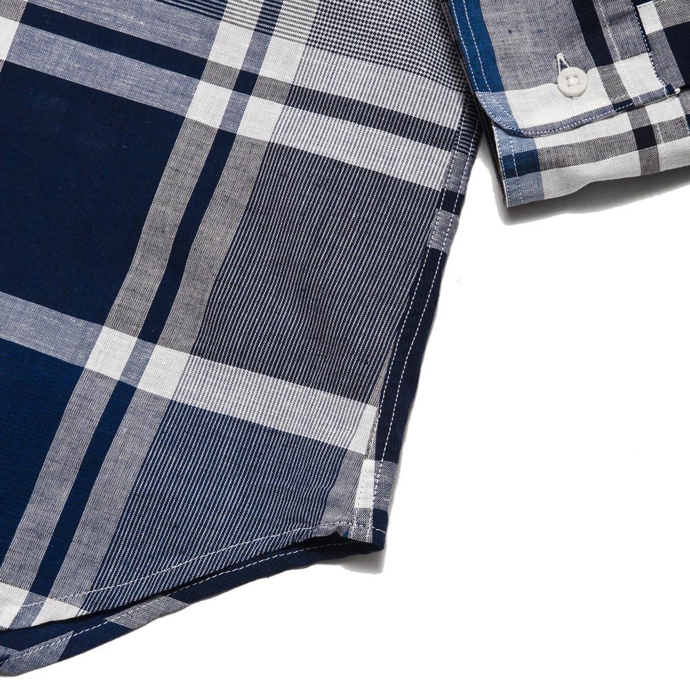 Gitman Vintage Bros. Blue And White Big Madras Check Shirt at shoplostfound, detail