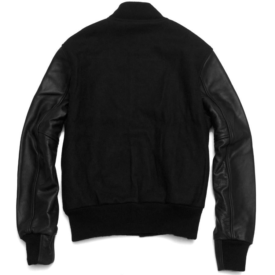 Golden Bear Black Melton Wool Black Leather Varsity Jacket