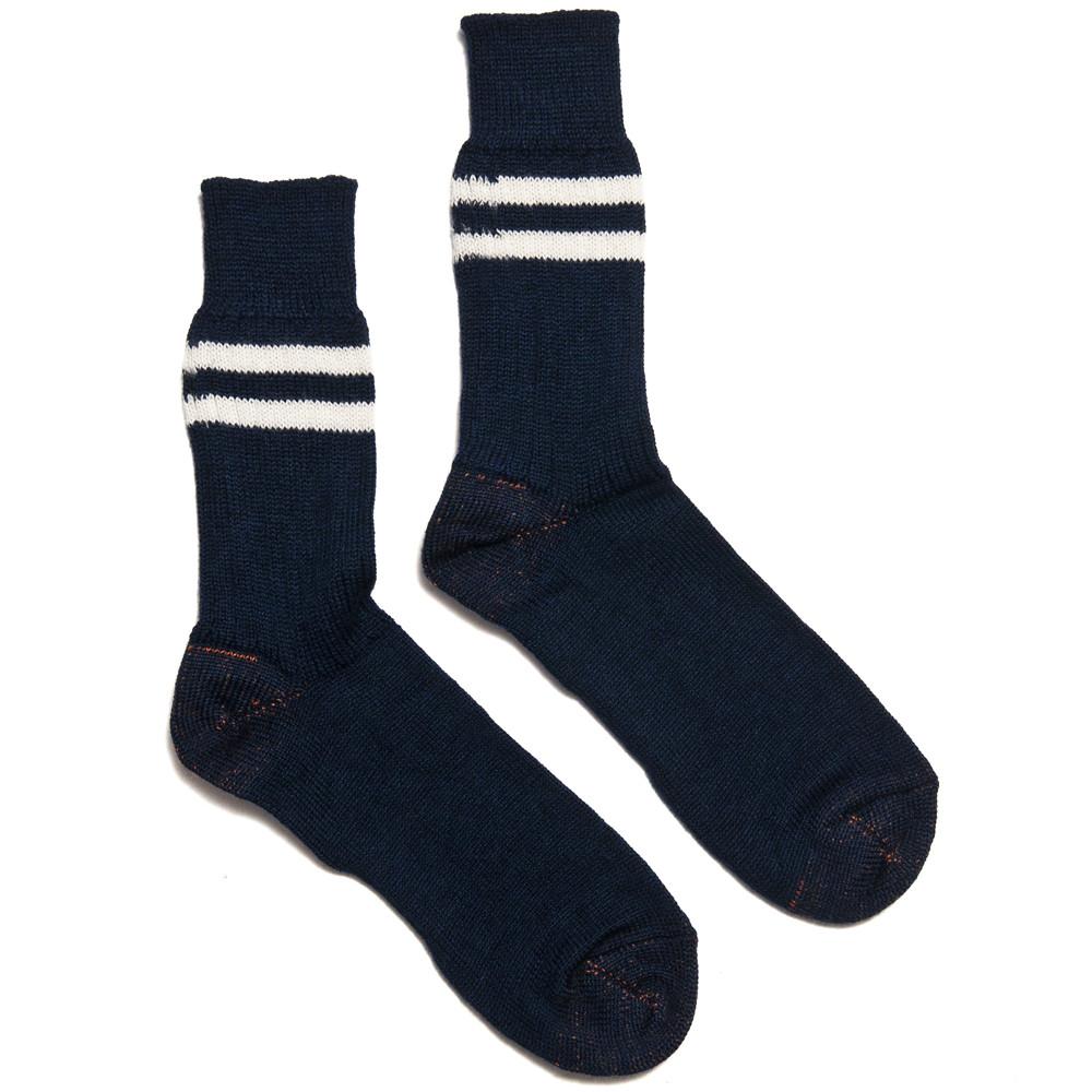 Merz B. Schwanen S75 New Wool Sock Striped Dark Navy/Nature