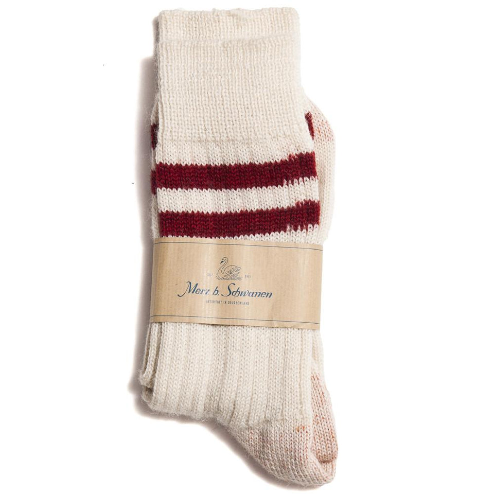 Merz B. Schwanen S75 New Wool Sock Striped Nature/Dark Red