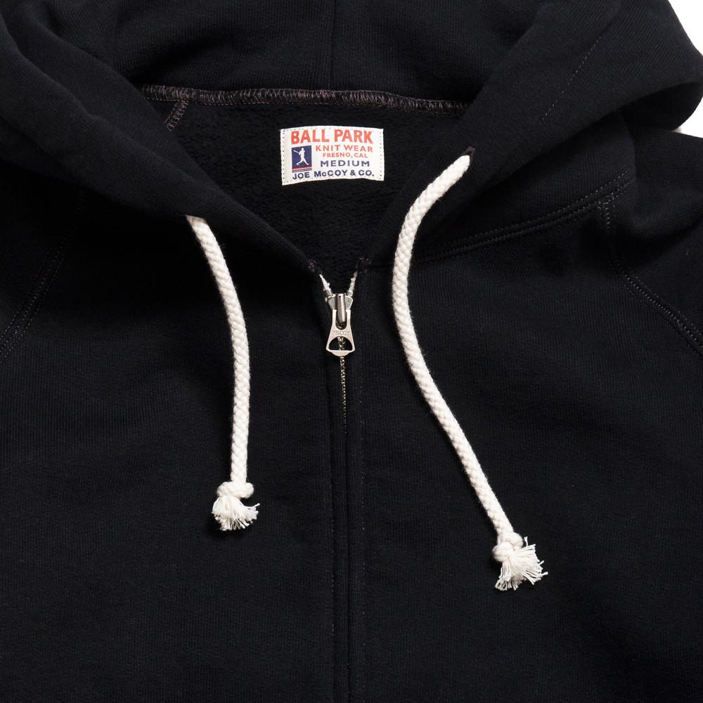 The Real McCoy’s Joe McCoy MC14112 Full Zip Hooded Sweat Black at shoplostfound in Toronto, drawstrings and collar