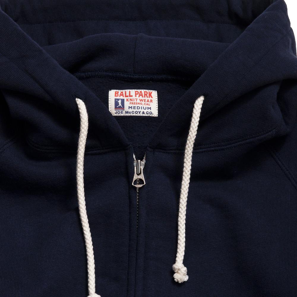 The Real McCoy’s Joe McCoy MC14112 Full Zip Hooded Sweat Navy at shoplostfound in Toronto, drawstrings and collar