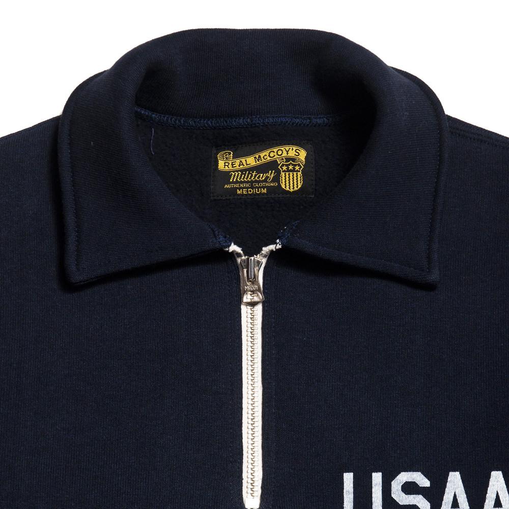 The Real McCoy’s USAAF 1/4 Zip Sweatshirt (Stencil) Navy MC16102 at shoplostfound in Toronto, collar