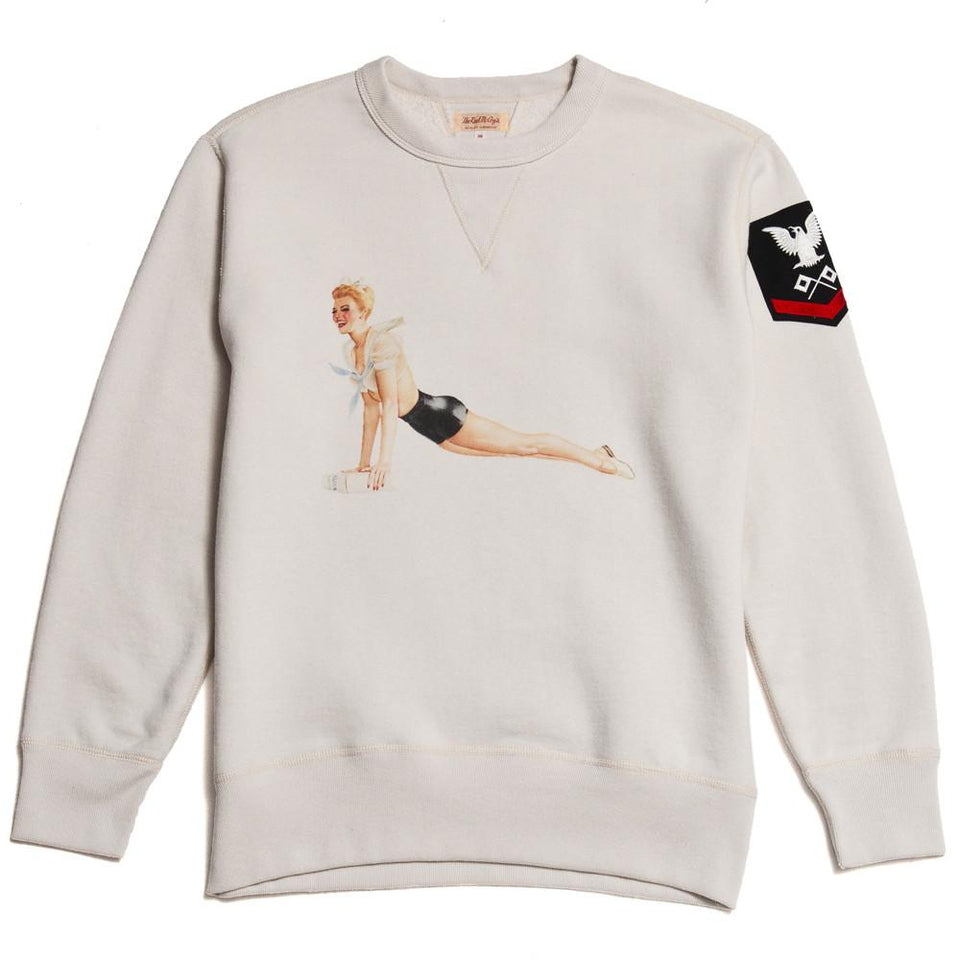 The Real McCoy’s Vargas Girl Sweatshirt Hello Sailor! Milk MV16202 at shoplostfound in Toronto, front