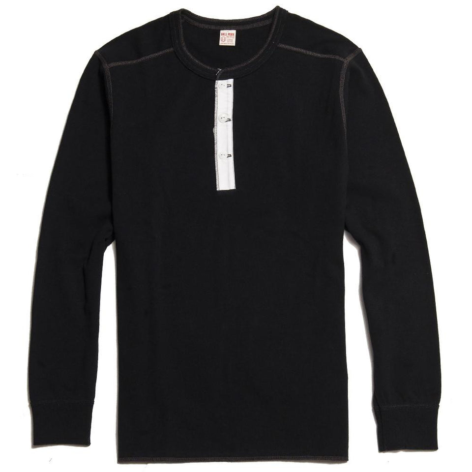 The Real McCoy's Joe McCoy MC16117 Long Sleeve Union Henley T-Shirt Black at shoplostfound in Toronto, front