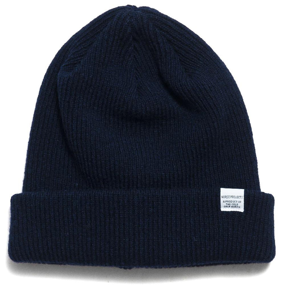 Norse Projects Beanie Navy at shoplostfound, front