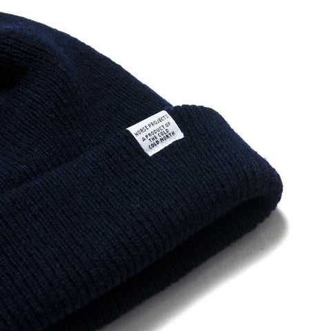 Norse Projects Beanie Navy at shoplostfound, front