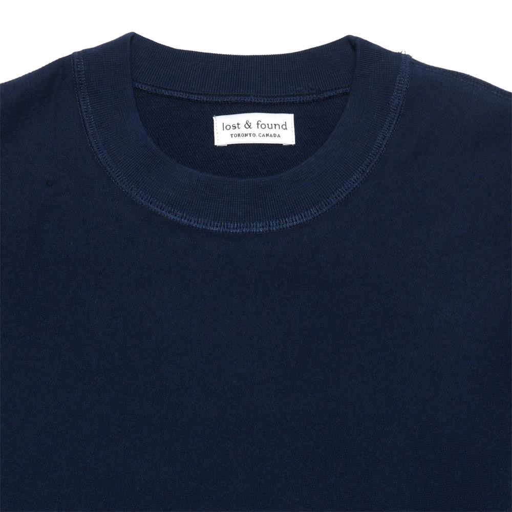 lost & found Mid Weight Gusset Crewneck Sweatshirt Navy at shoplostfound, neck