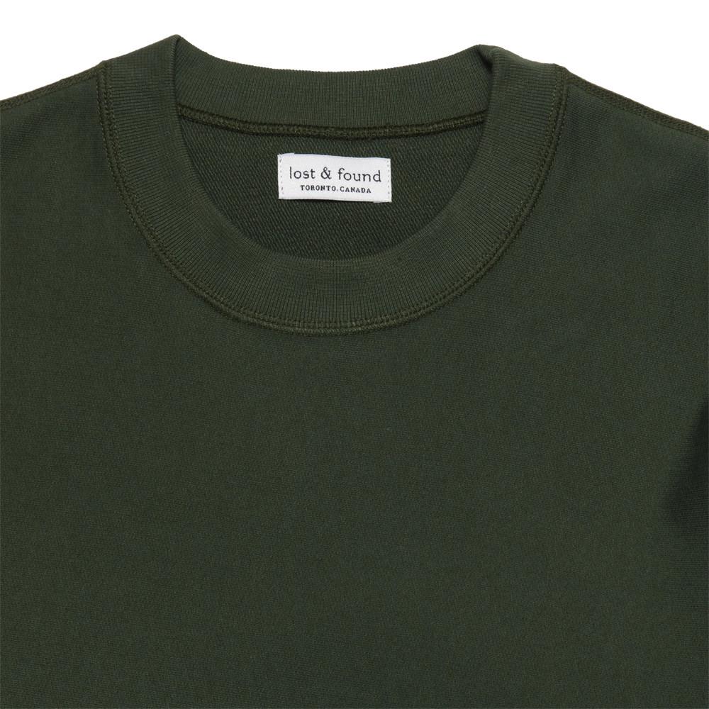 lost & found Mid Weight Gusset Crewneck Sweatshirt Olive at shoplostfound, neck