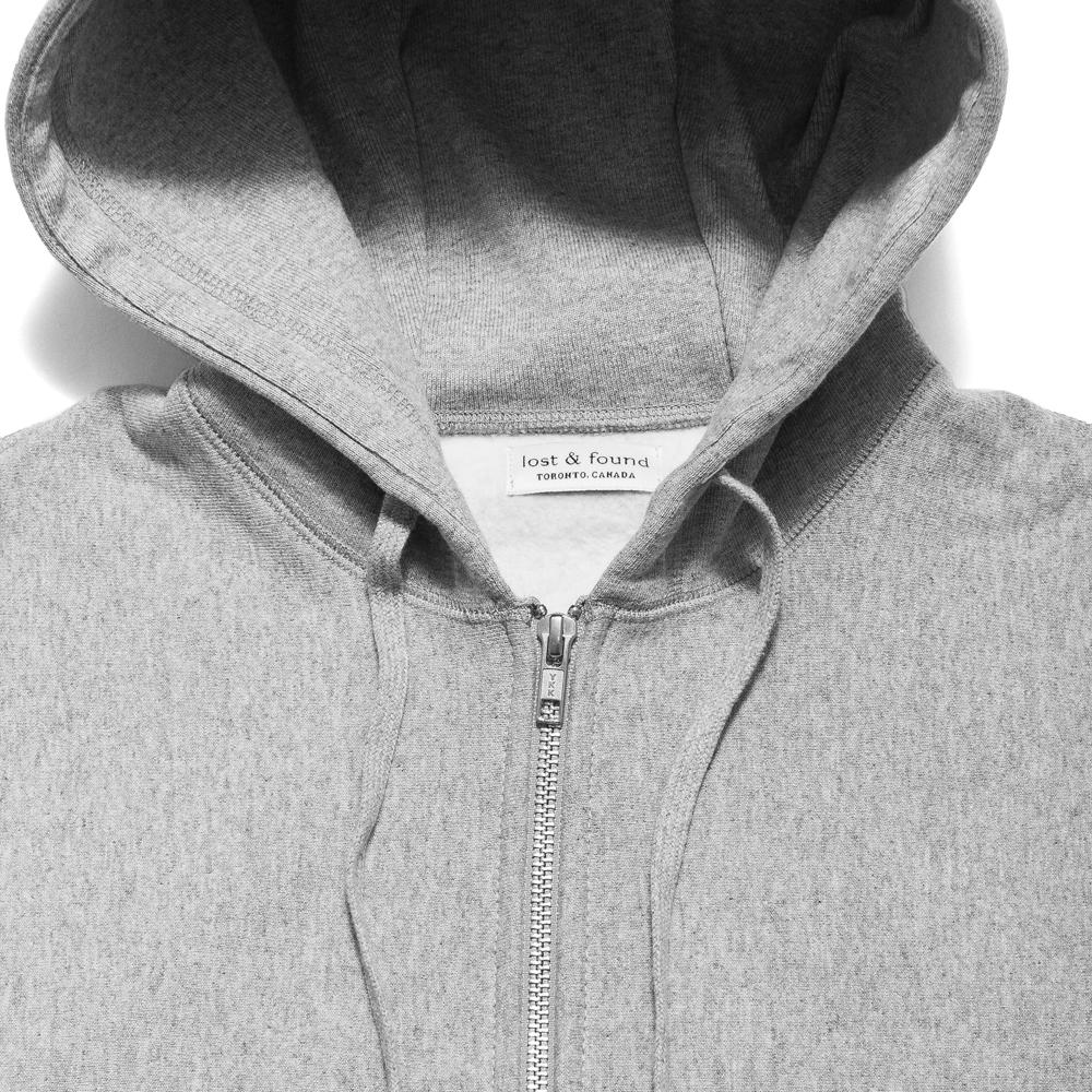 lost & found Zip Hoodie Heather Grey at shoplostfound, neck
