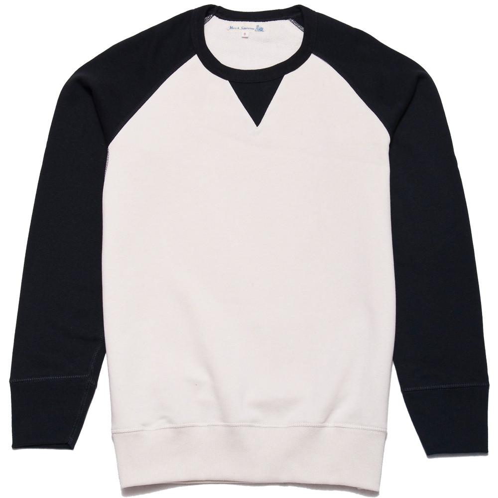 Merz B. Schwanen 342T Crewneck Raglan Contrast Sweatshirt Long Sleeve Natural/Charcoal at shoplostfound, front