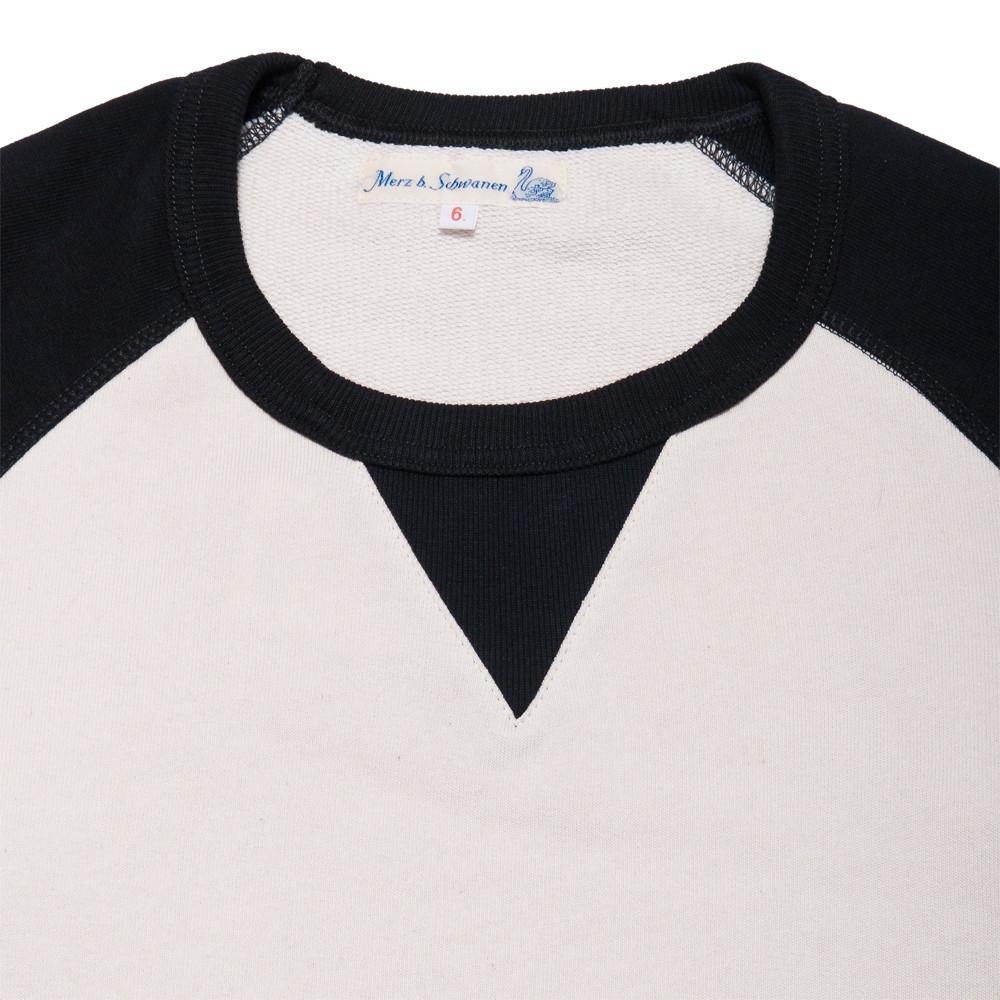 Merz B. Schwanen 342T Crewneck Raglan Contrast Sweatshirt Long Sleeve Natural/Charcoal at shoplostfound, neck