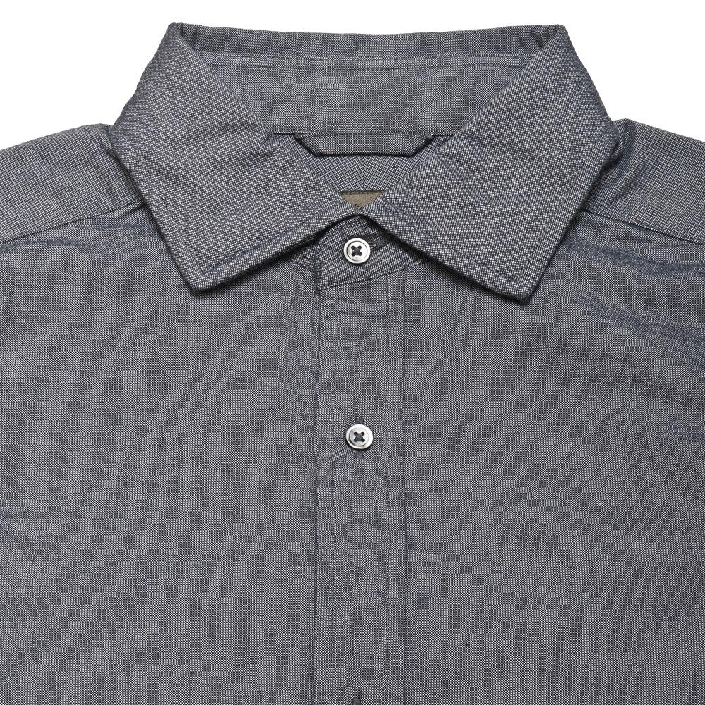 Nigel Cabourn British Officer Shirt Dark Navy at shoplostfound, neck