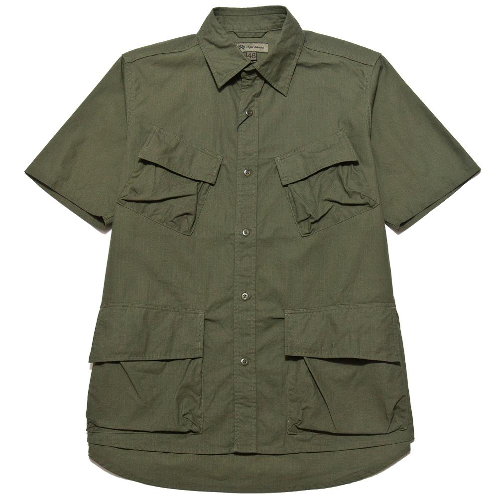 Nigel Cabourn Fatigue Shirt S/S Olive at shoplostfound, front