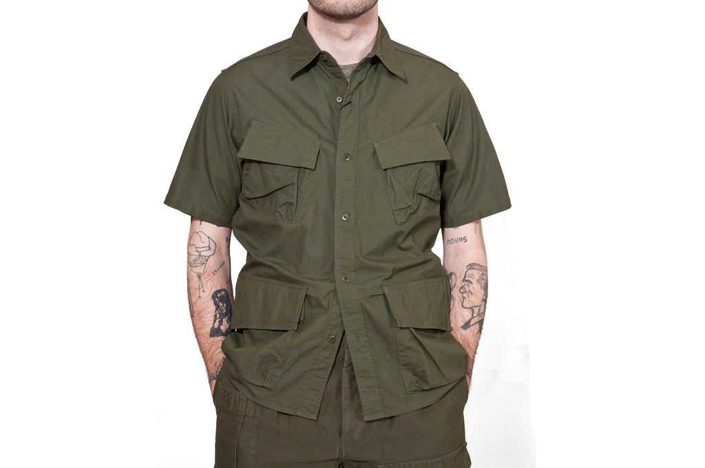 Nigel Cabourn Fatigue Shirt S/S Olive at shoplostfound, Holden