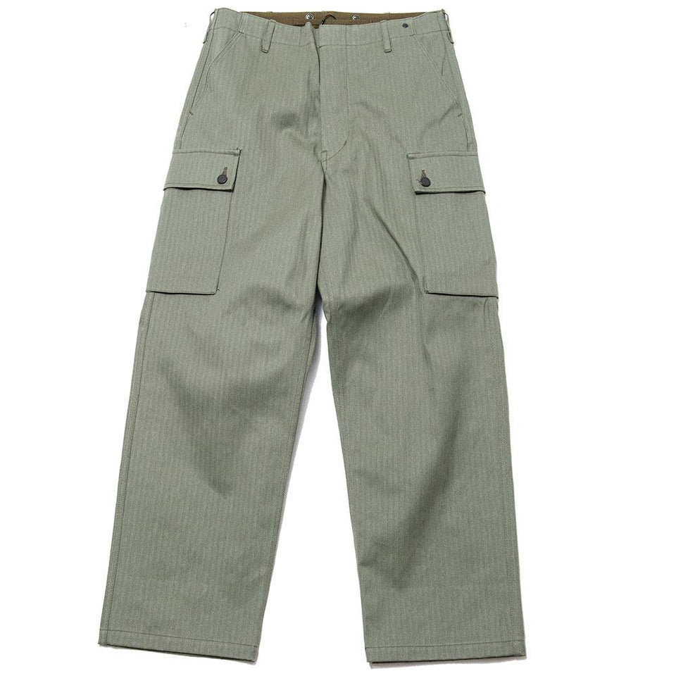 Nigel Cabourn Monkey Pant Olive Herringbone at shoplostfound, front
