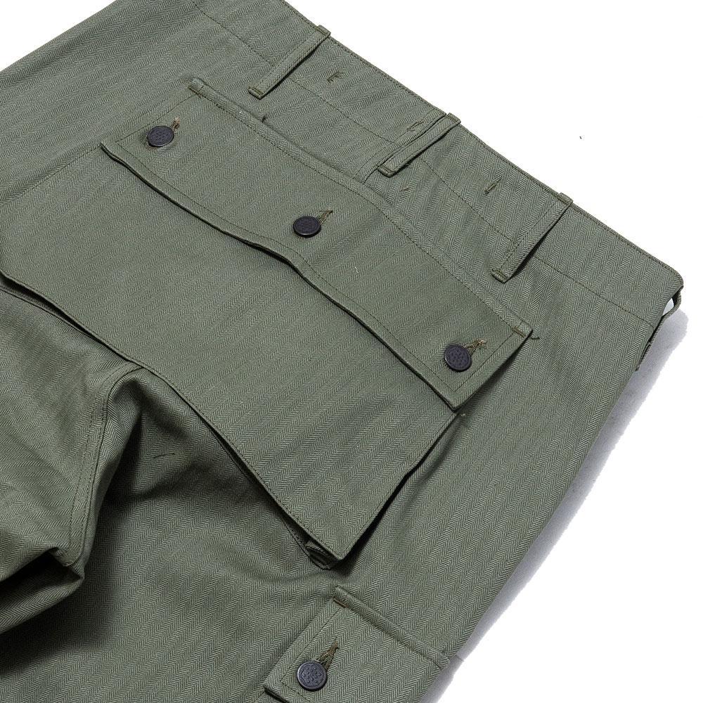 Nigel Cabourn Monkey Pant Olive Herringbone at shoplostfound, detail