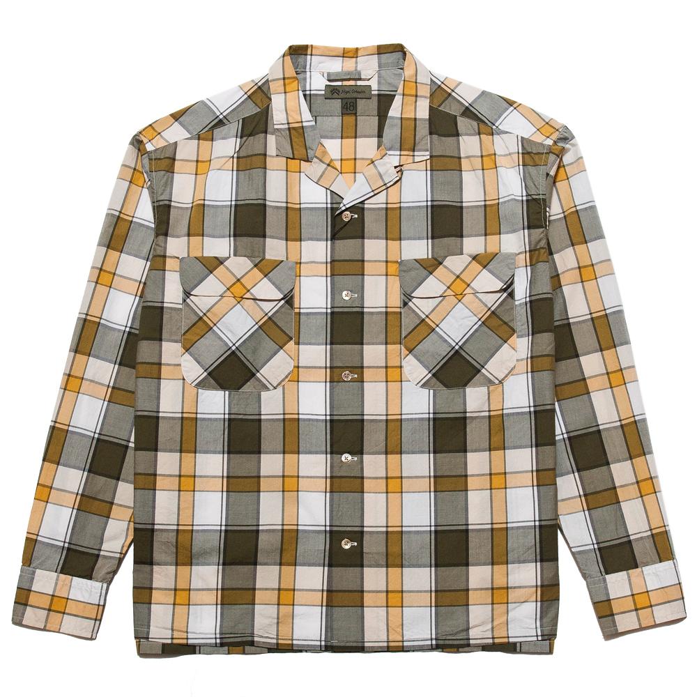 Nigel Cabourn Open Collared Shirt L/S Olive at shoplostfound, front