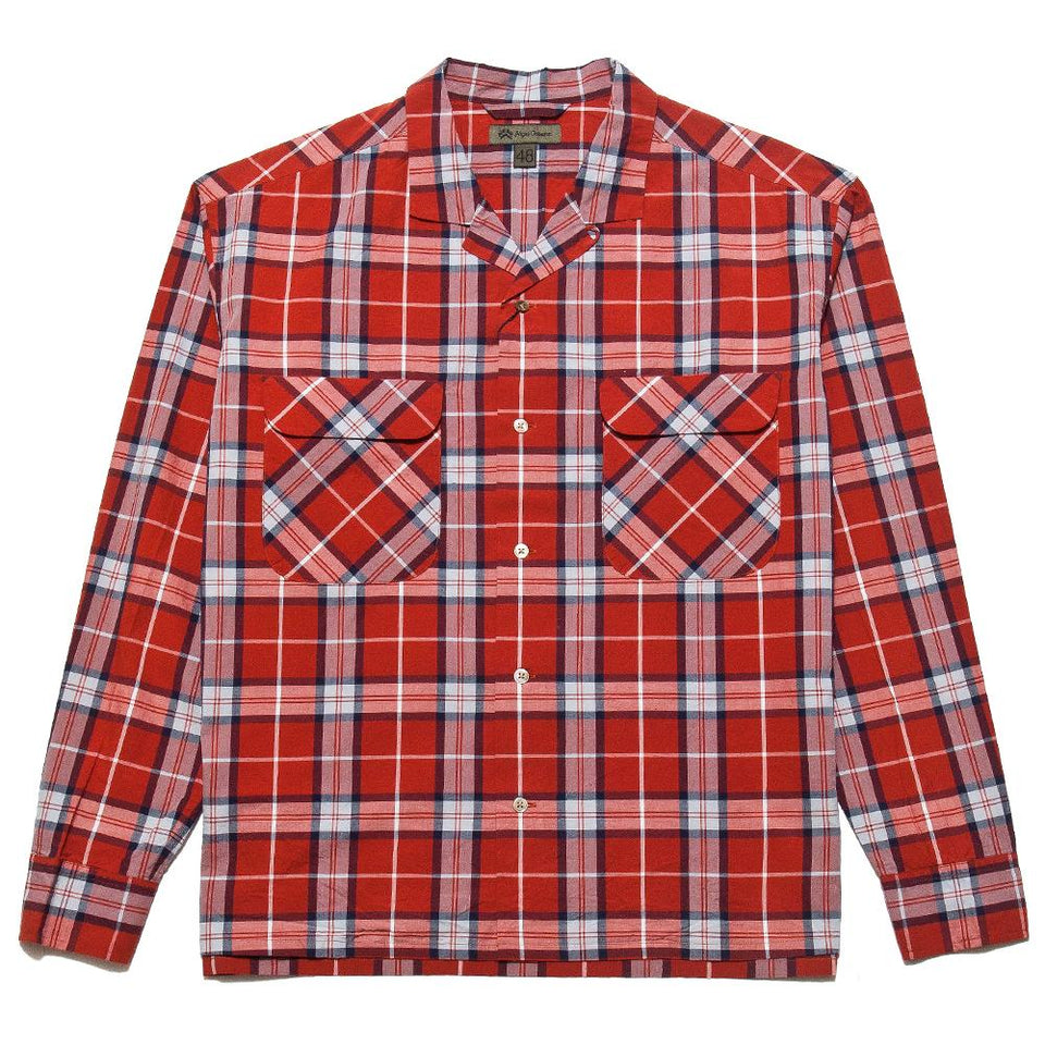 Nigel Cabourn Open Collared Shirt L/S Red at shoplostfound, front