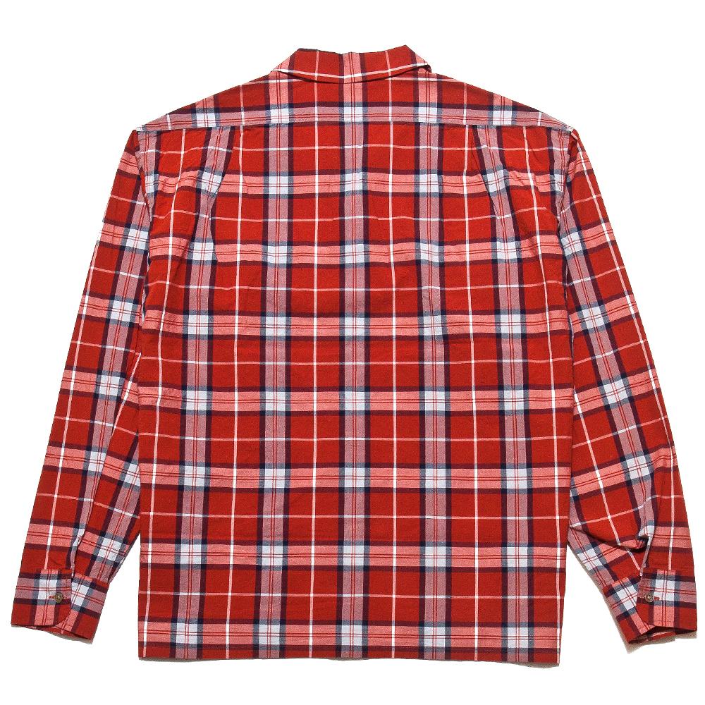 Nigel Cabourn Open Collared Shirt L/S Red at shoplostfound, back