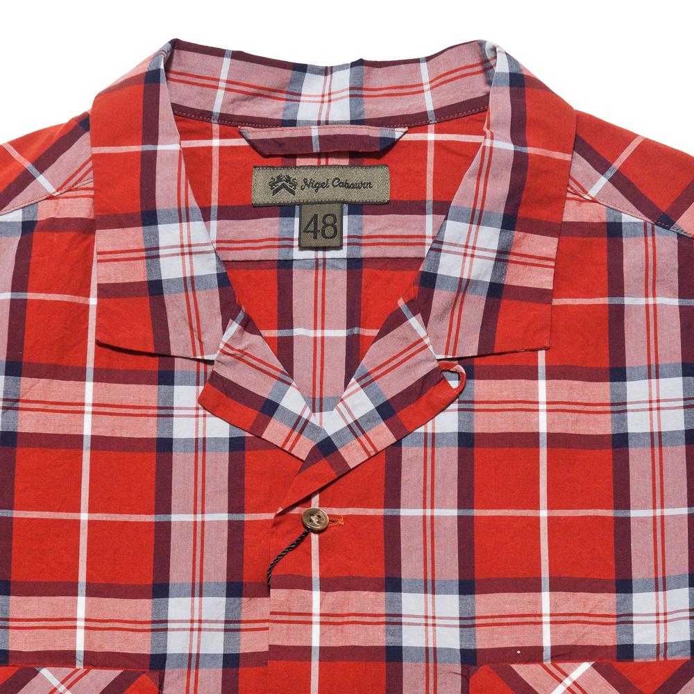 Nigel Cabourn Open Collared Shirt L/S Red at shoplostfound, neck