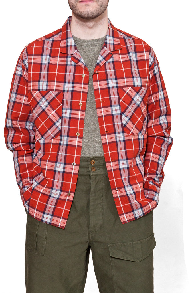 Nigel Cabourn Open Collared Shirt L/S Red at shoplostfound, Holden