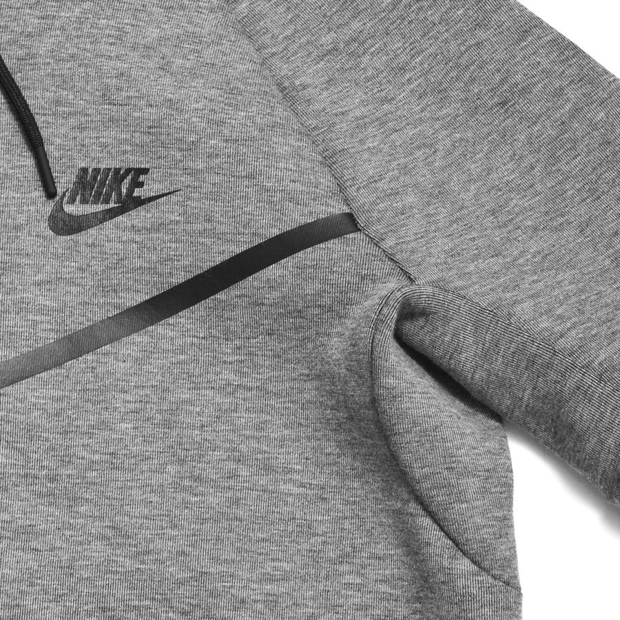 Nike Sportswear Tech Fleece Windrunner Carbon Heather 805144-091 at shoplostfound in Toronto, logo and seam detail