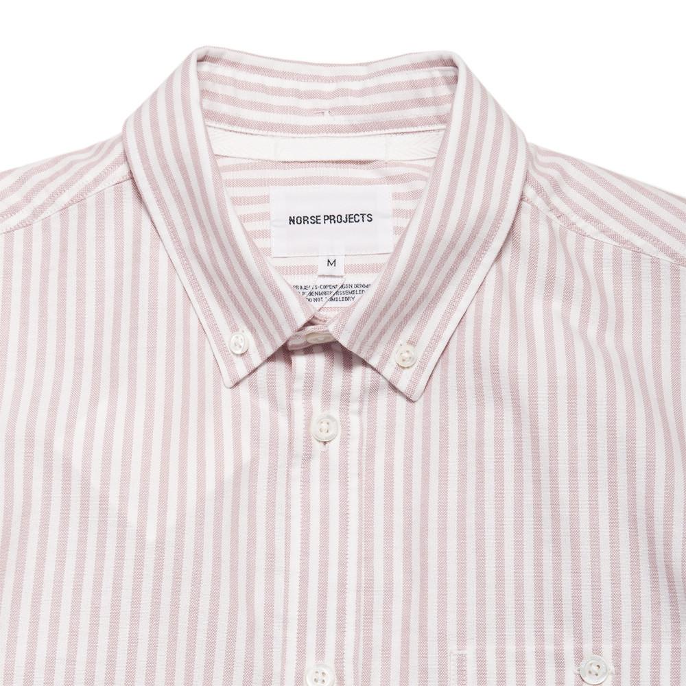 Norse Projects Anton Oxford SS Fusion Pink Stripe at shoplostfound, neck