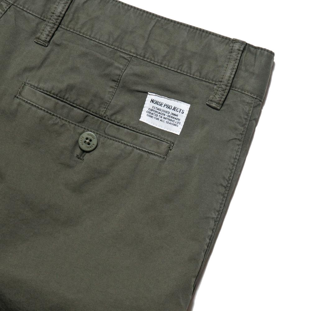 Norse Projects Aros Light Twill Shorts Dried Olive at shoplostfound, detail