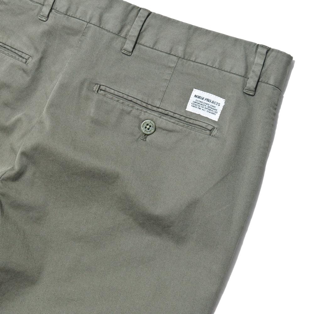 Norse Projects Aros Slim Light Stretch Dried Olive at shoplostfound, tag