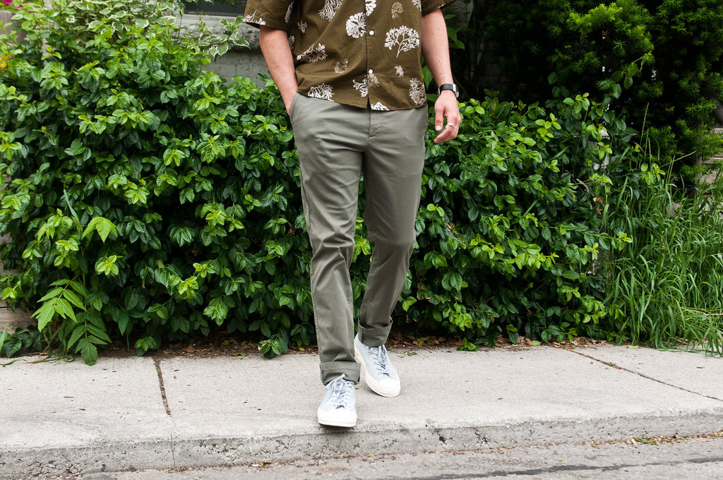 Norse Projects Aros Slim Light Stretch Dried Olive at shoplostfound, KEIRON