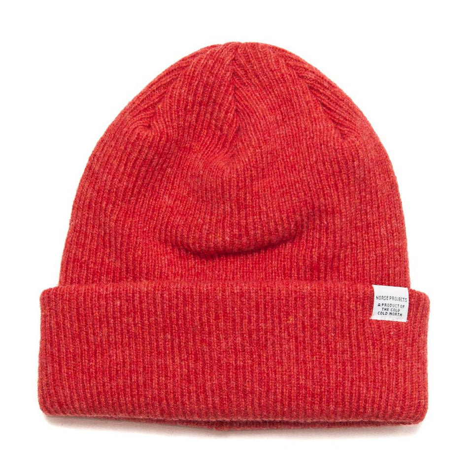 Norse Projects Beanie Burned Red at shoplostfound, front