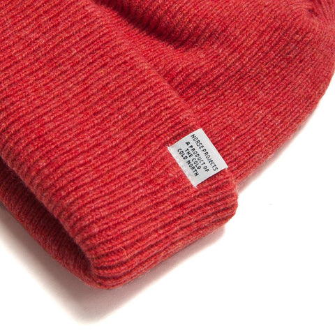 Norse Projects Beanie Burned Red at shoplostfound, front