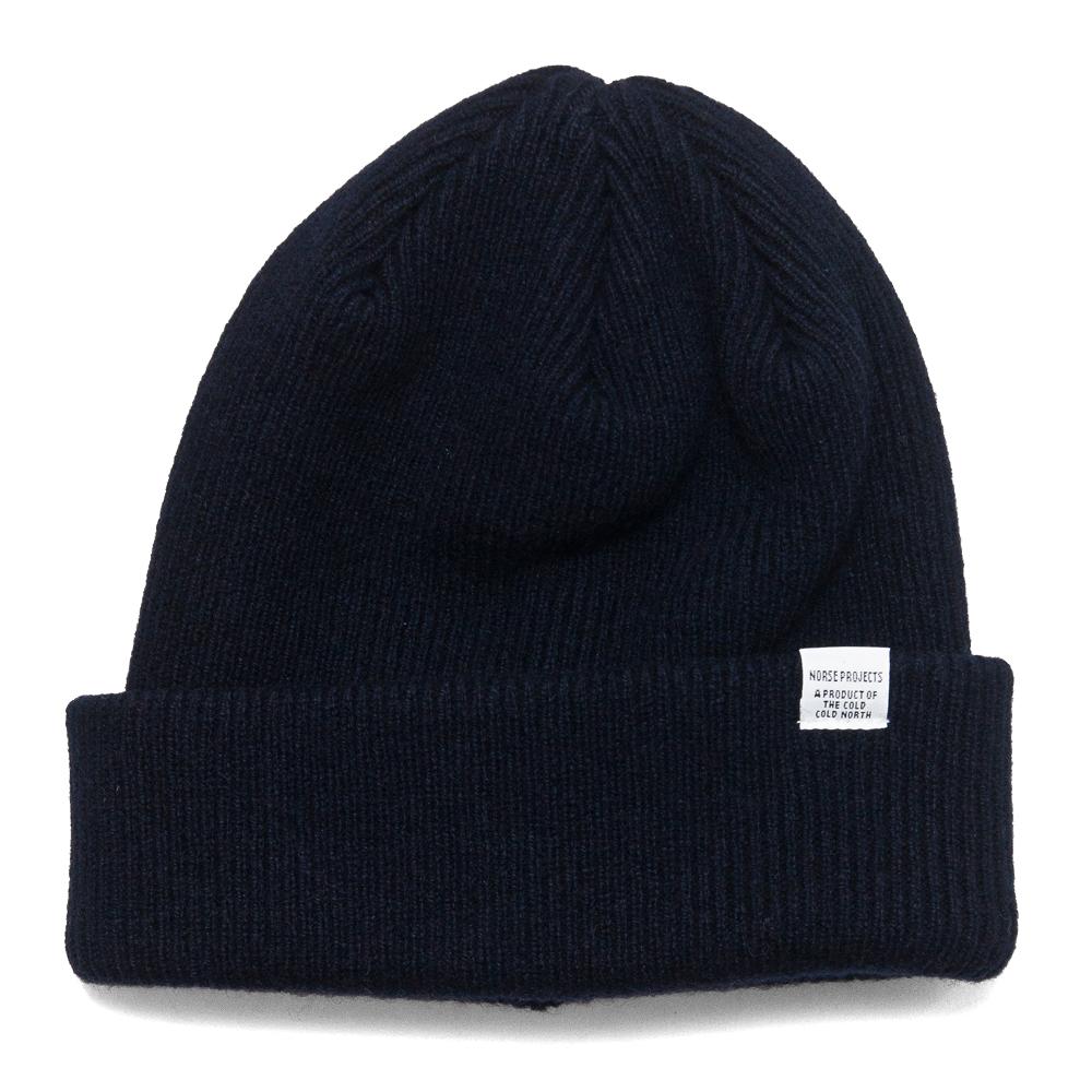 Norse Projects Beanie Dark Navy at shoplostfound, front