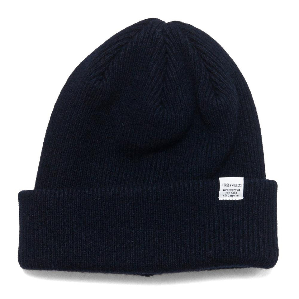Norse Projects Beanie Dark Navy at shoplostfound, front